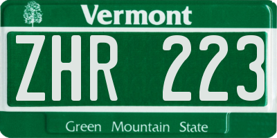 VT license plate ZHR223
