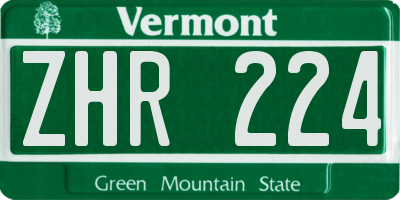 VT license plate ZHR224