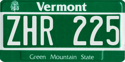 VT license plate ZHR225