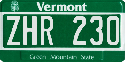 VT license plate ZHR230