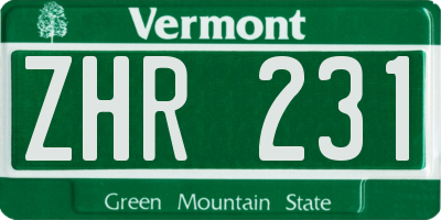 VT license plate ZHR231