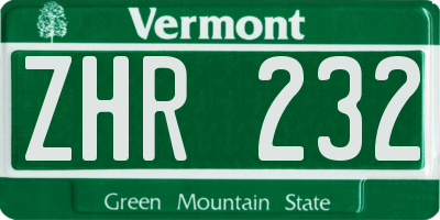 VT license plate ZHR232