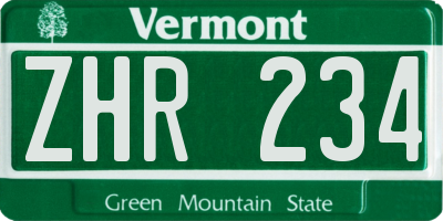 VT license plate ZHR234