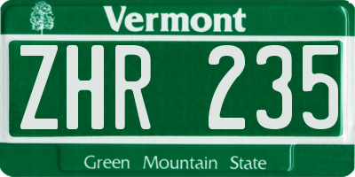 VT license plate ZHR235