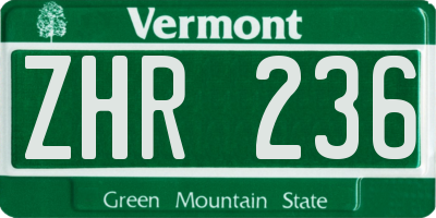 VT license plate ZHR236