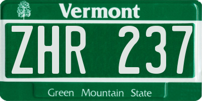 VT license plate ZHR237