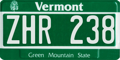 VT license plate ZHR238