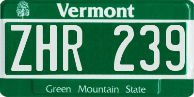 VT license plate ZHR239