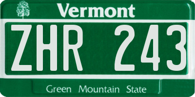 VT license plate ZHR243