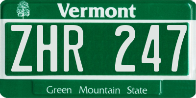 VT license plate ZHR247