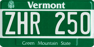 VT license plate ZHR250