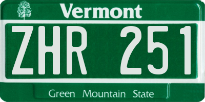 VT license plate ZHR251