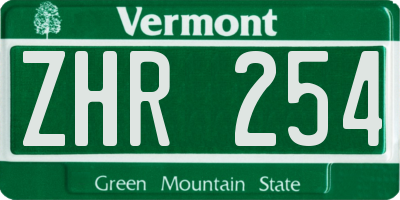VT license plate ZHR254