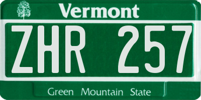 VT license plate ZHR257