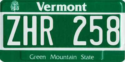 VT license plate ZHR258