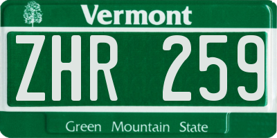 VT license plate ZHR259