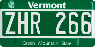 VT license plate ZHR266