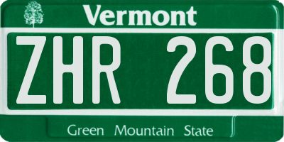 VT license plate ZHR268