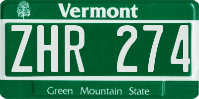 VT license plate ZHR274