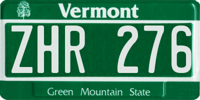 VT license plate ZHR276