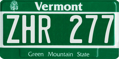 VT license plate ZHR277