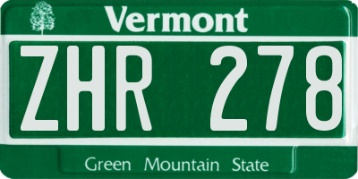 VT license plate ZHR278