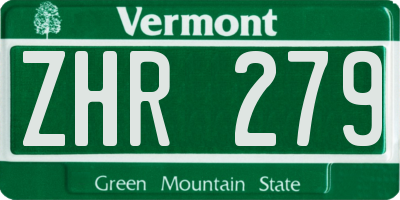 VT license plate ZHR279
