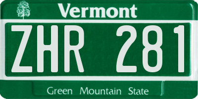 VT license plate ZHR281