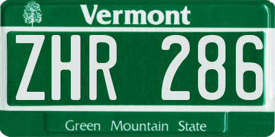 VT license plate ZHR286