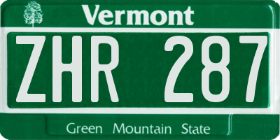 VT license plate ZHR287