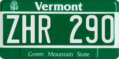 VT license plate ZHR290
