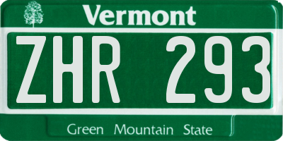 VT license plate ZHR293