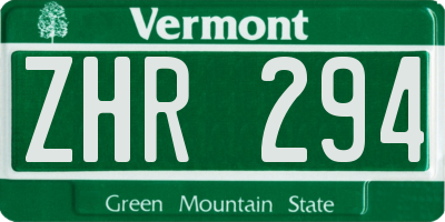 VT license plate ZHR294