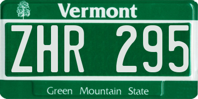 VT license plate ZHR295