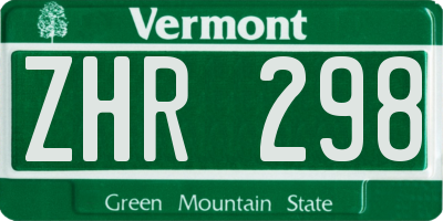 VT license plate ZHR298