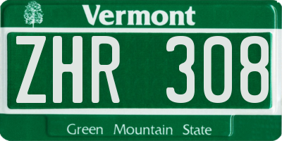VT license plate ZHR308