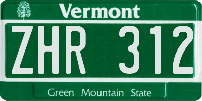 VT license plate ZHR312