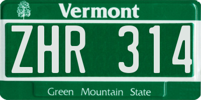 VT license plate ZHR314