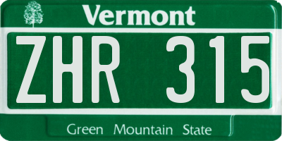 VT license plate ZHR315
