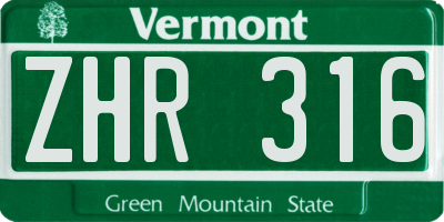 VT license plate ZHR316
