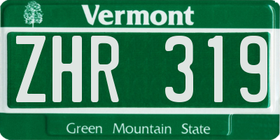 VT license plate ZHR319