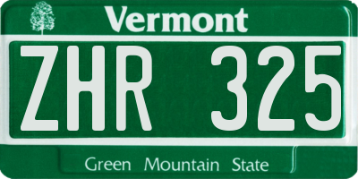 VT license plate ZHR325