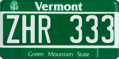 VT license plate ZHR333