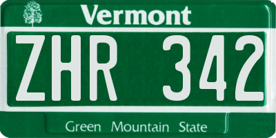 VT license plate ZHR342