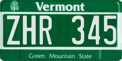 VT license plate ZHR345