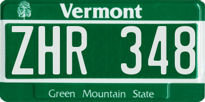 VT license plate ZHR348