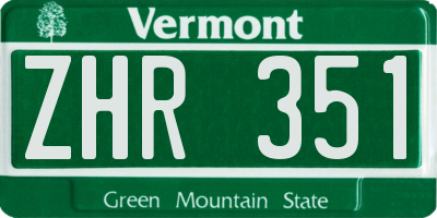 VT license plate ZHR351