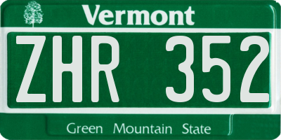VT license plate ZHR352