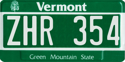 VT license plate ZHR354