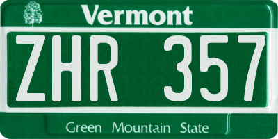 VT license plate ZHR357
